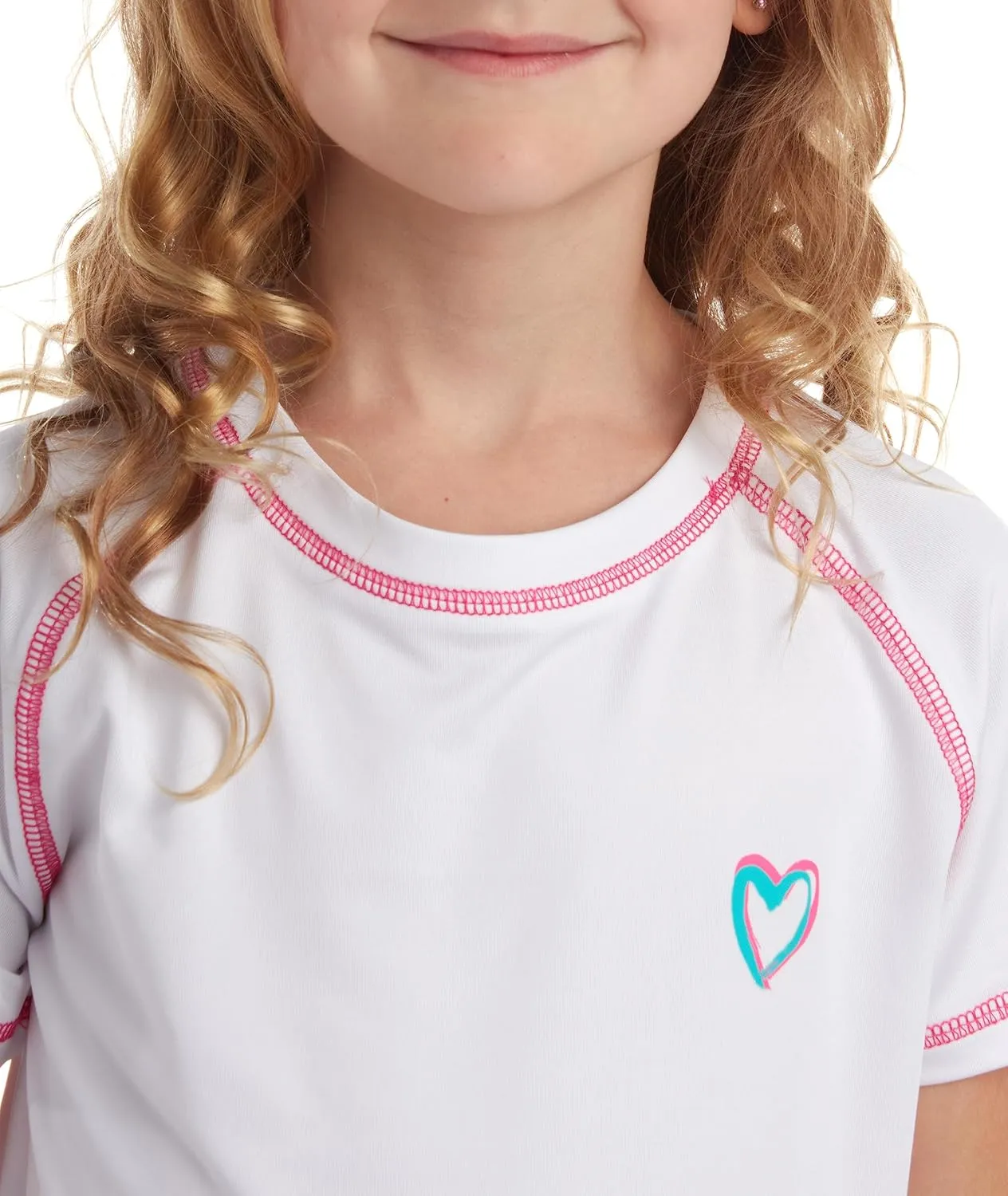 Pink Platinum Girls Rashguard - UPF 50  Sun Protection Quick Dry Short Sleeve Swim Shirt Rash Guard for Girls (Sizes: 2T-16)