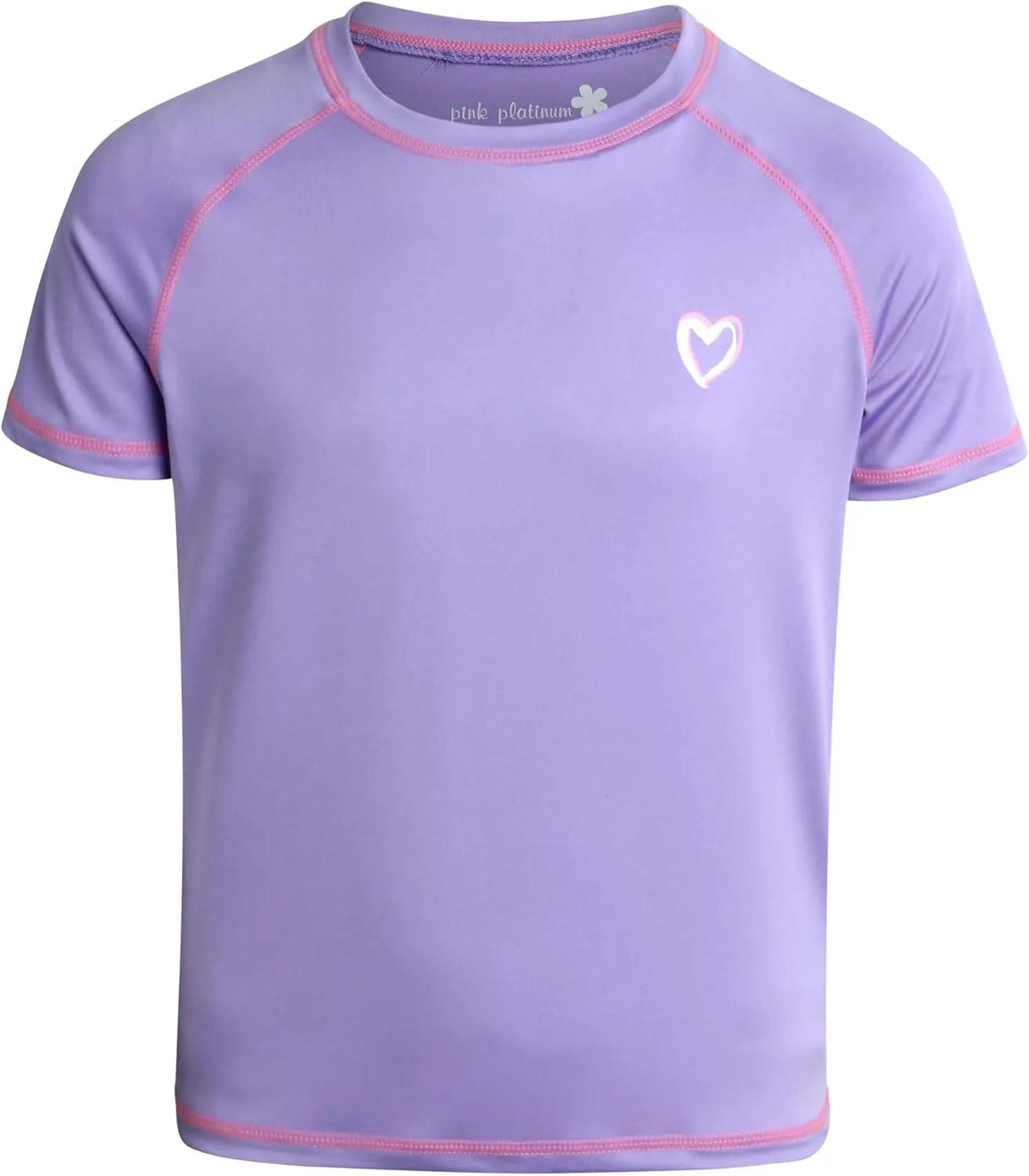 Pink Platinum Girls Rashguard - UPF 50  Sun Protection Quick Dry Short Sleeve Swim Shirt Rash Guard for Girls (Sizes: 2T-16)