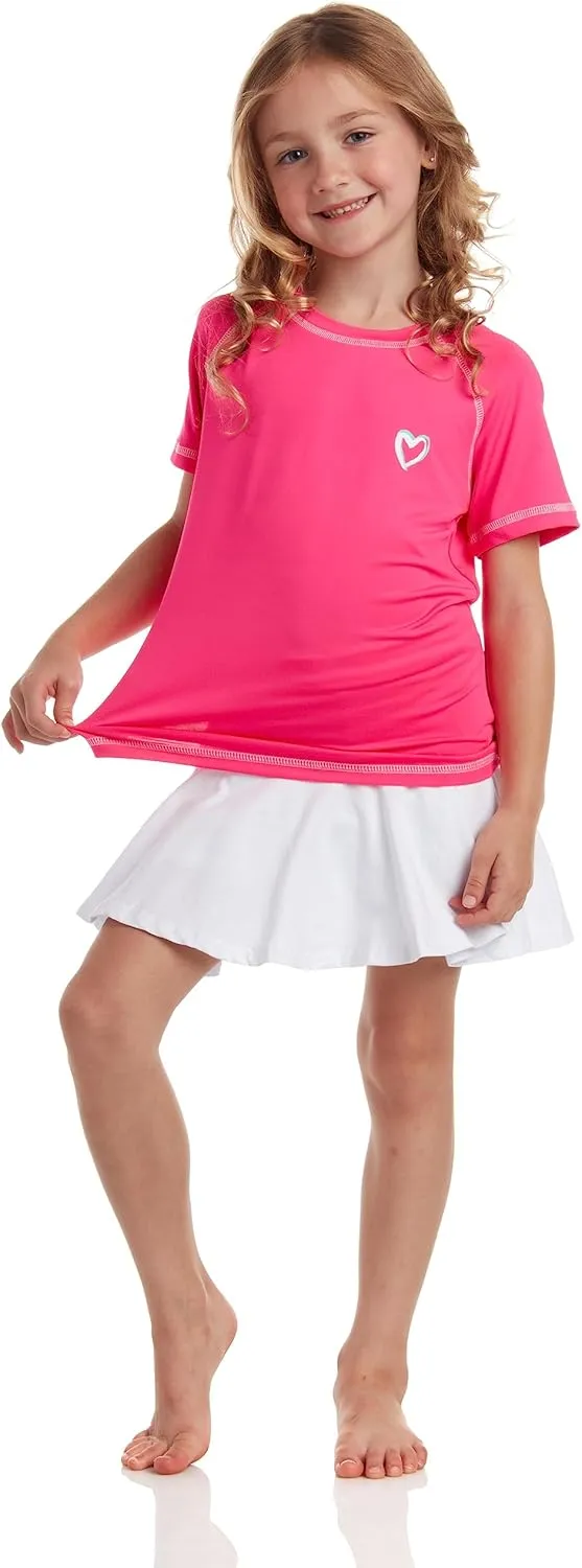 Pink Platinum Girls Rashguard - UPF 50  Sun Protection Quick Dry Short Sleeve Swim Shirt Rash Guard for Girls (Sizes: 2T-16)