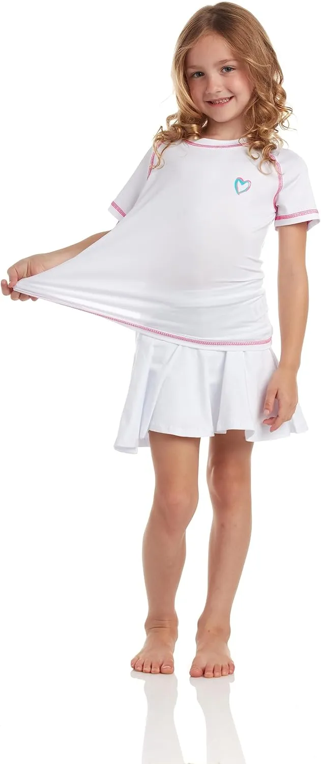 Pink Platinum Girls Rashguard - UPF 50  Sun Protection Quick Dry Short Sleeve Swim Shirt Rash Guard for Girls (Sizes: 2T-16)