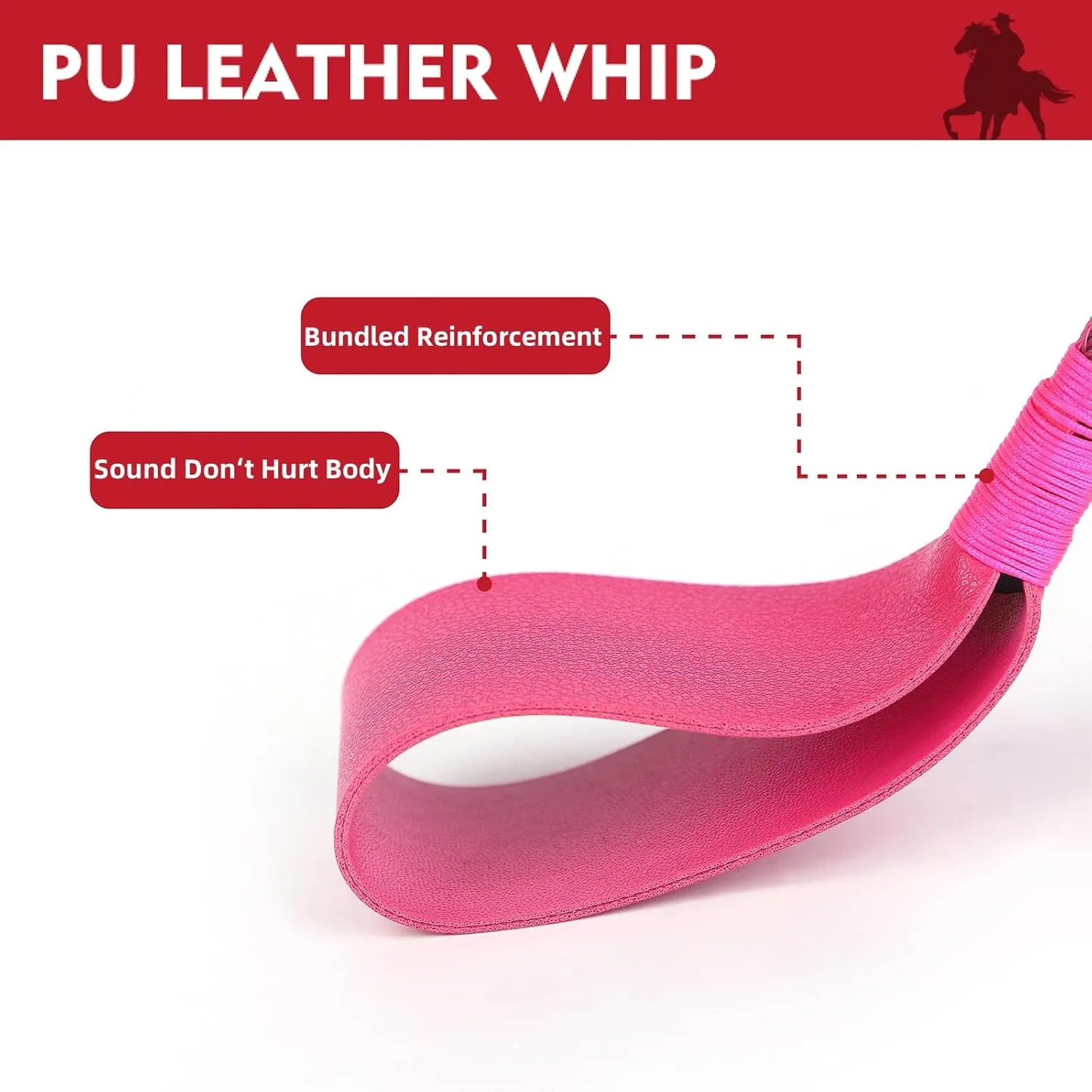 Riding Crop Equestrian PU Leather Whip Soft Double Patting Surface Bind and Strengthen More Durable Horse Whip with Lanyard Clap Louder But No Damage