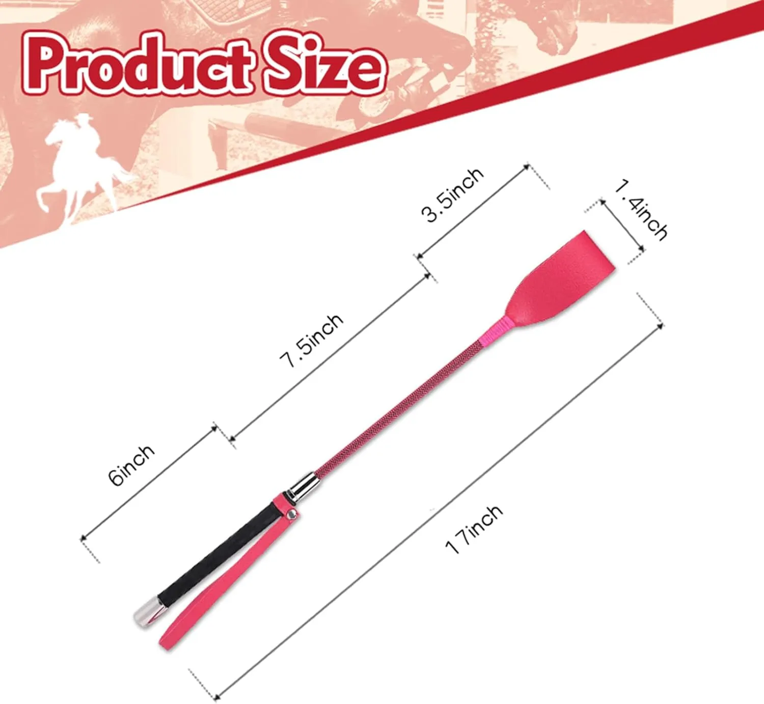 Riding Crop Equestrian PU Leather Whip Soft Double Patting Surface Bind and Strengthen More Durable Horse Whip with Lanyard Clap Louder But No Damage
