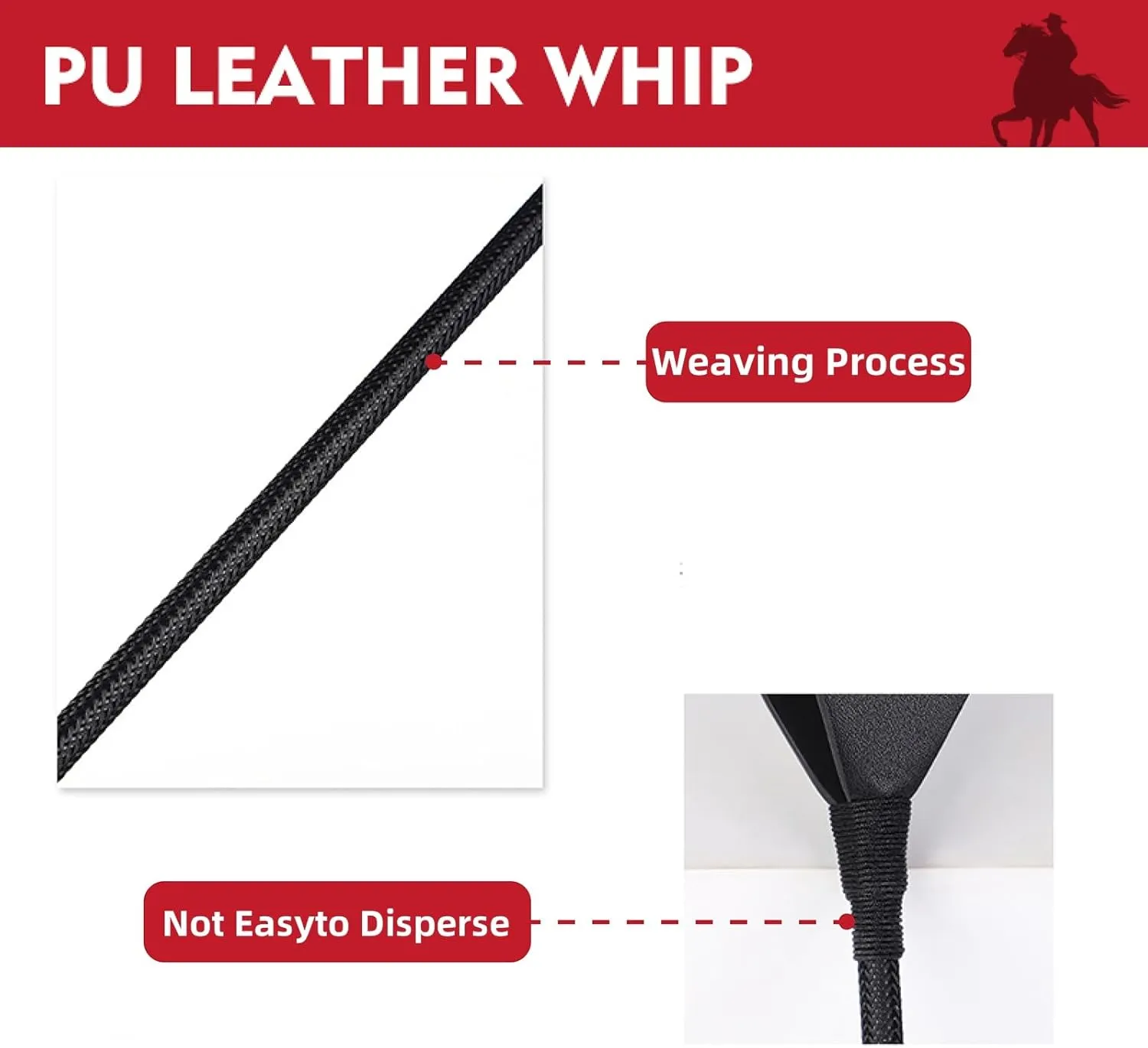 Riding Crop Equestrian PU Leather Whip Soft Double Patting Surface Bind and Strengthen More Durable Horse Whip with Lanyard Clap Louder But No Damage