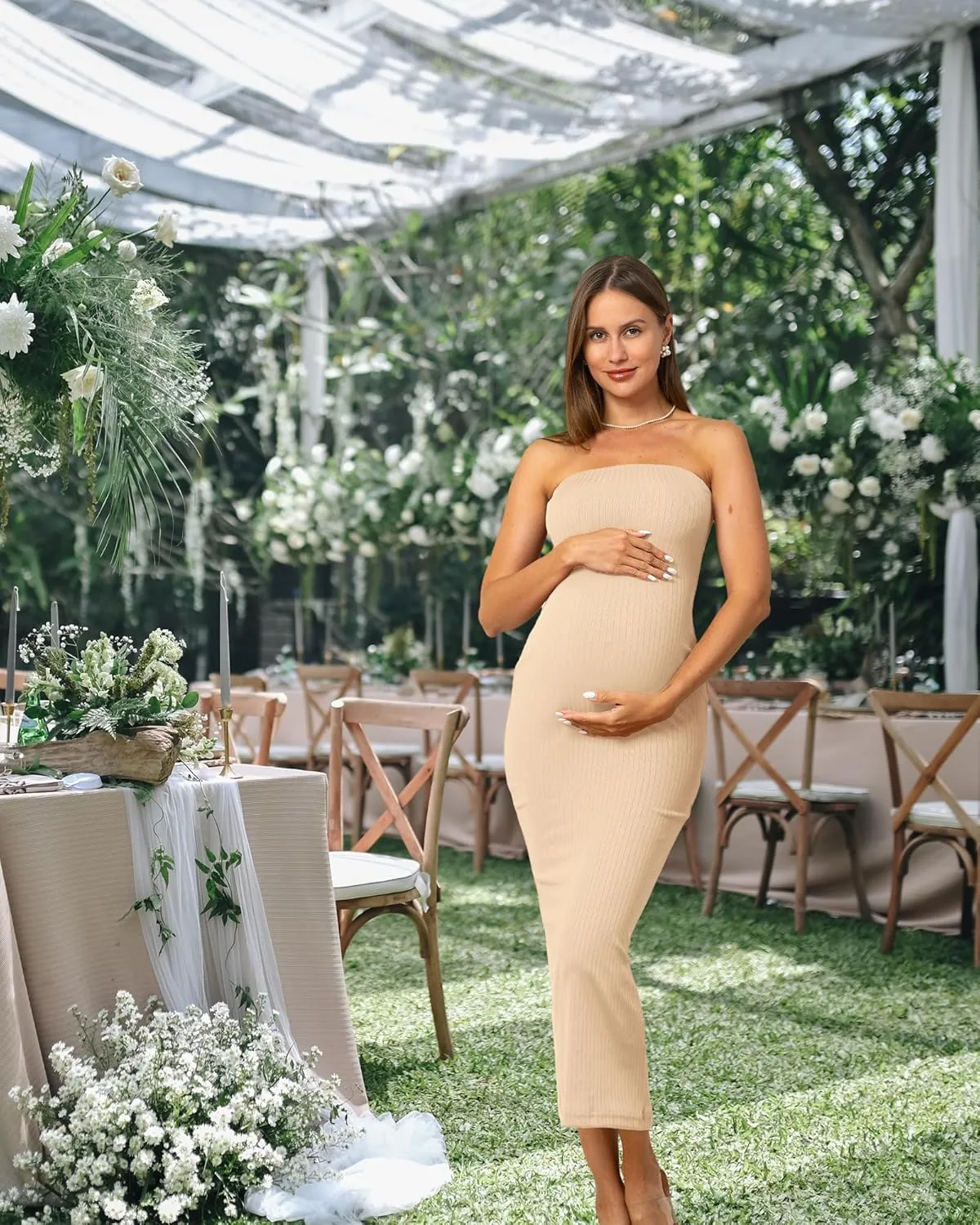 Rnxrbb 2 Piece Maternity Dress Cardigan Baby Shower Wedding Guest Summer Gender Reveal Photoshoot Tube Maternity Dress Long