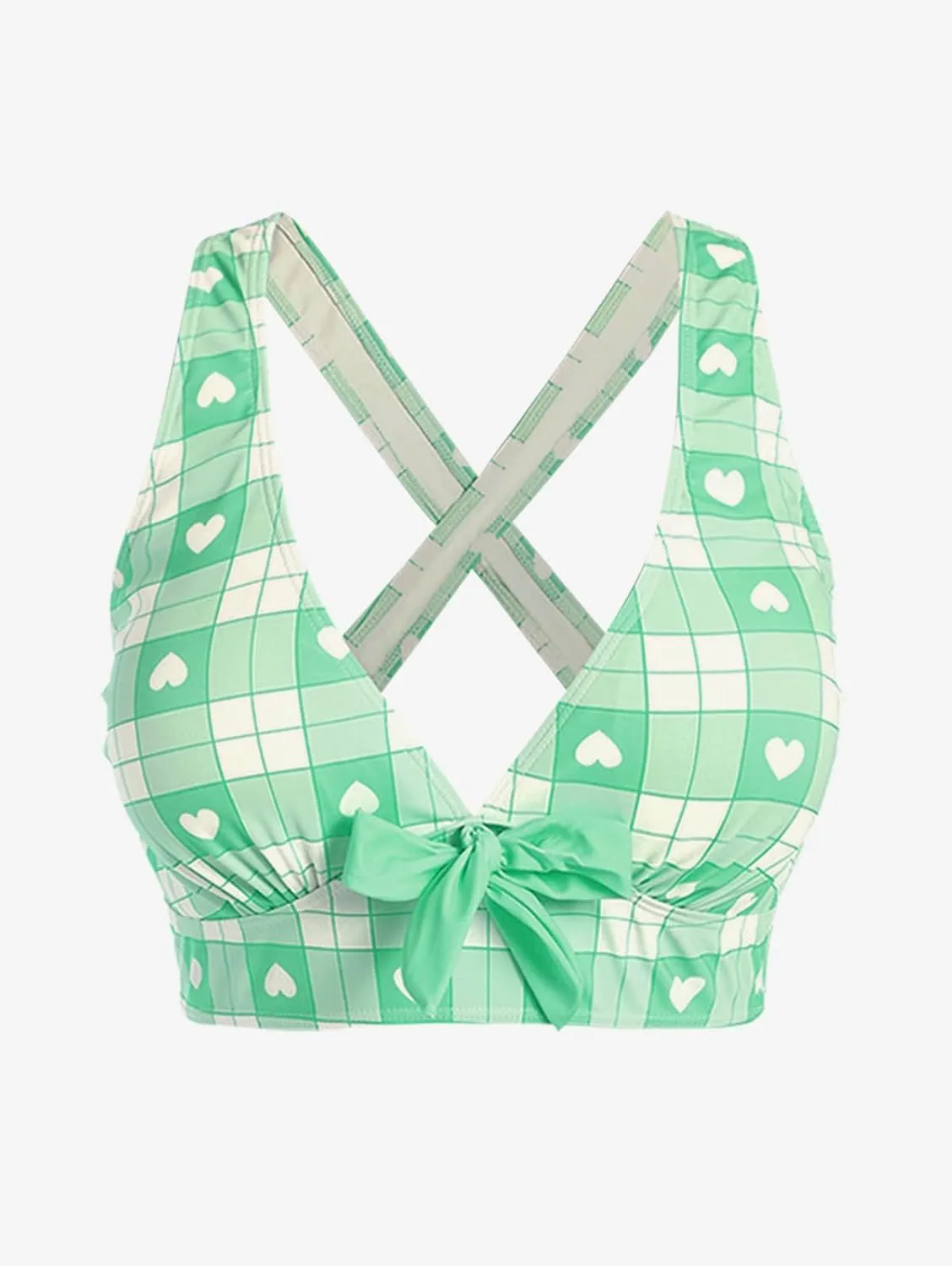 ROSE GAL Rosegal Plus Size Valentines Heart Bowknot Crisscross Padded Three Piece Tankini Swimsuit