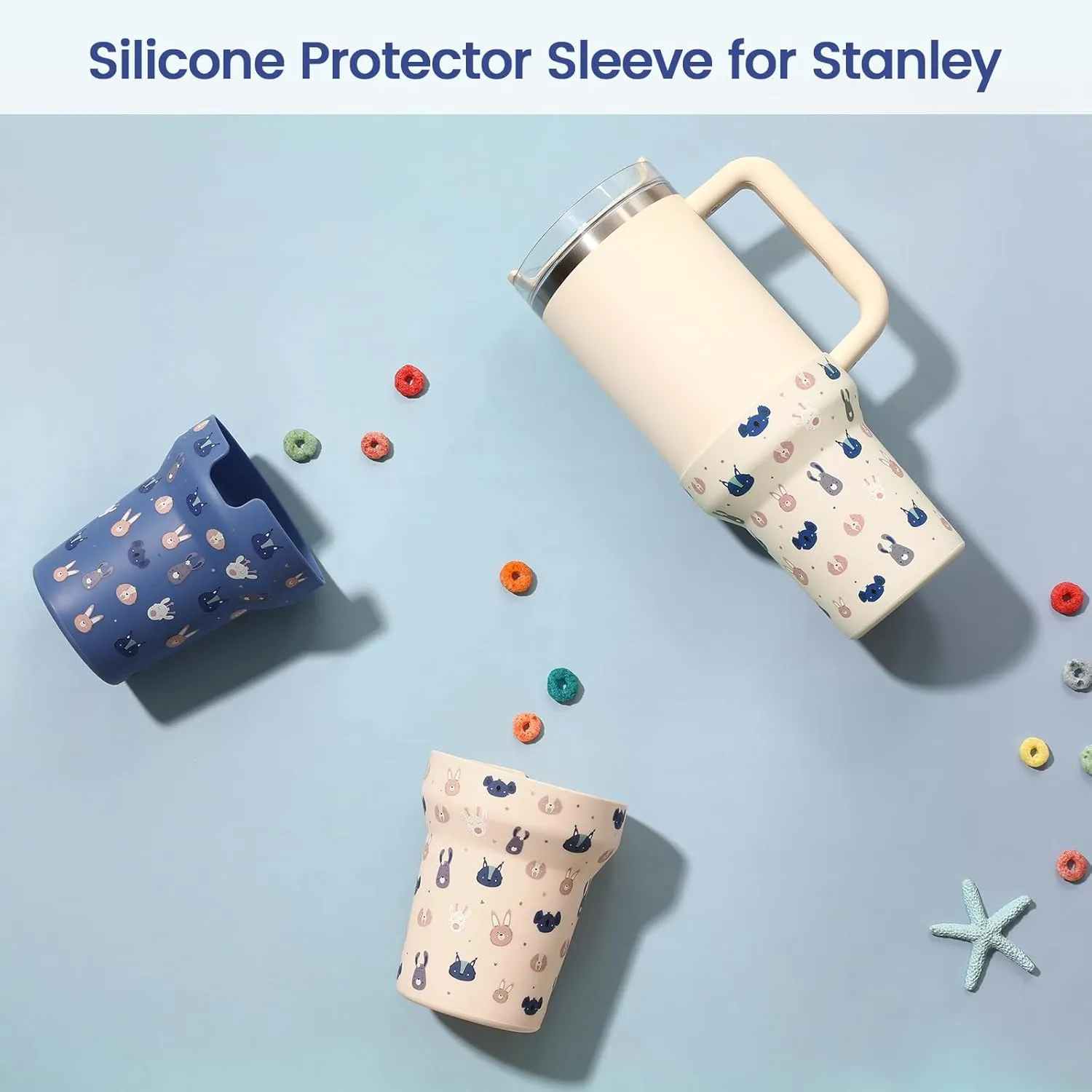 Silicone Boot for Stanley, Cute Print Protector Sleeve for Stanley Quencher H2.0 FlowState Tumbler 40oz / Adventure Quencher Tumbler 40oz Cup Accessories (Light Pink)