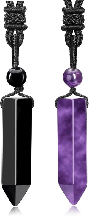 Top Plaza Healing Crystal Stone Necklaces for Men Hexagonal Pendant Necklaces Adjustable Braided Rope Natural Gemstone Necklace Jewelry Christmas Gift for Dad, Husband