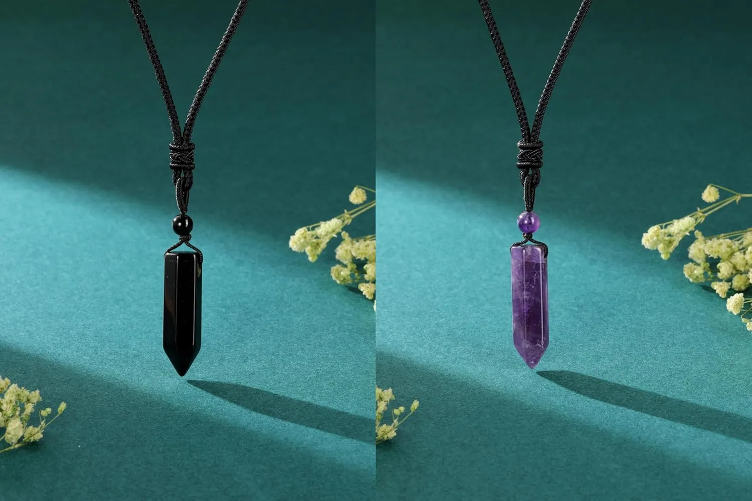 Top Plaza Healing Crystal Stone Necklaces for Men Hexagonal Pendant Necklaces Adjustable Braided Rope Natural Gemstone Necklace Jewelry Christmas Gift for Dad, Husband