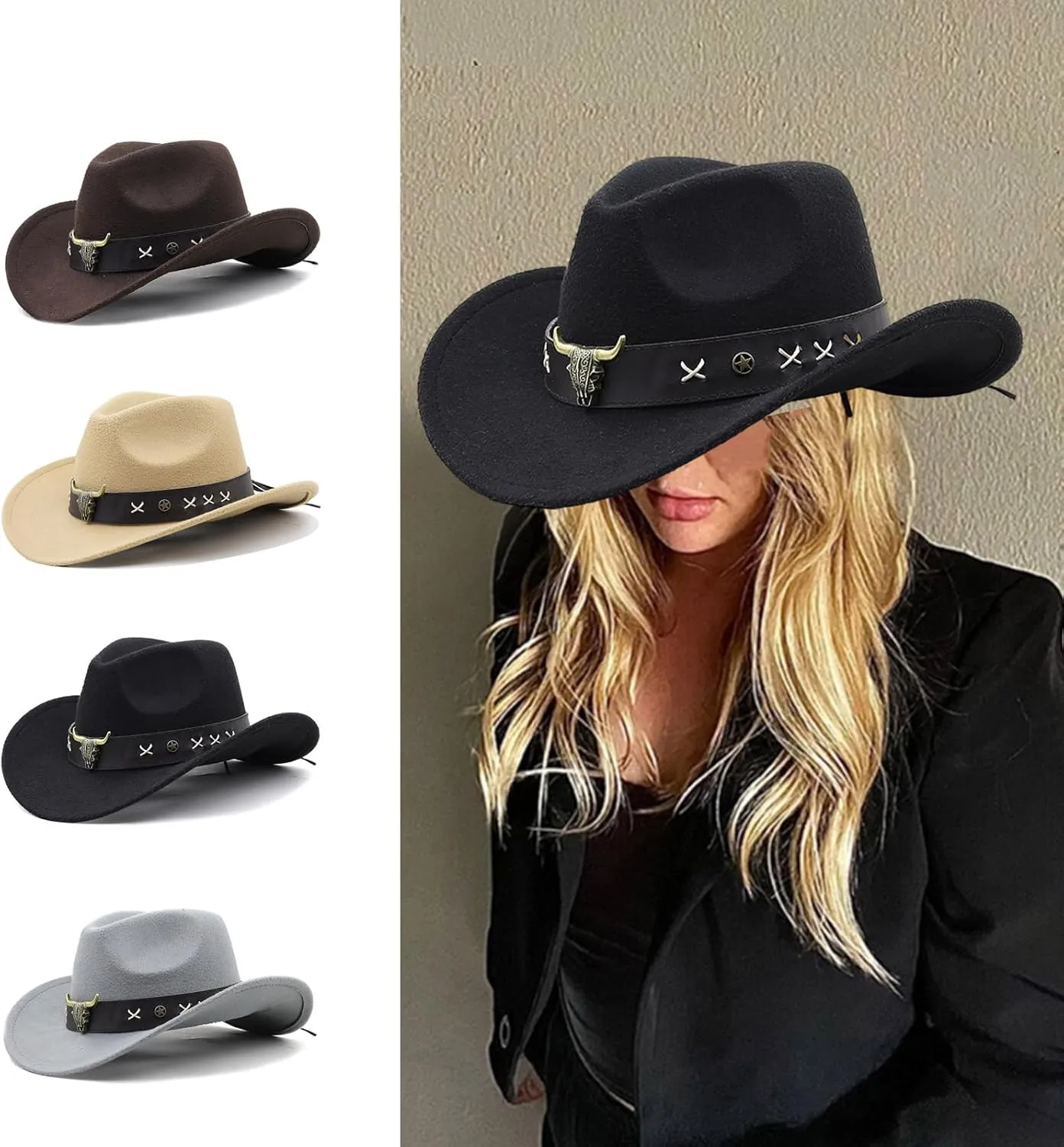 Vintage Country Western Fedora Hat Cowgirl Hat Leathers Band Cowgirl Hat for Photo ps Headwaer Gifts, Big Red