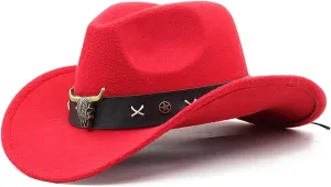 Vintage Country Western Fedora Hat Cowgirl Hat Leathers Band Cowgirl Hat for Photo ps Headwaer Gifts, Big Red