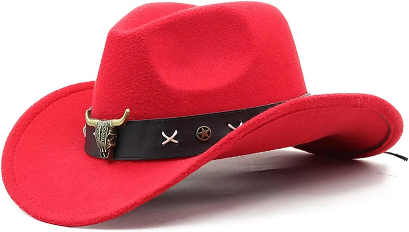Vintage Country Western Fedora Hat Cowgirl Hat Leathers Band Cowgirl Hat for Photo ps Headwaer Gifts, Big Red