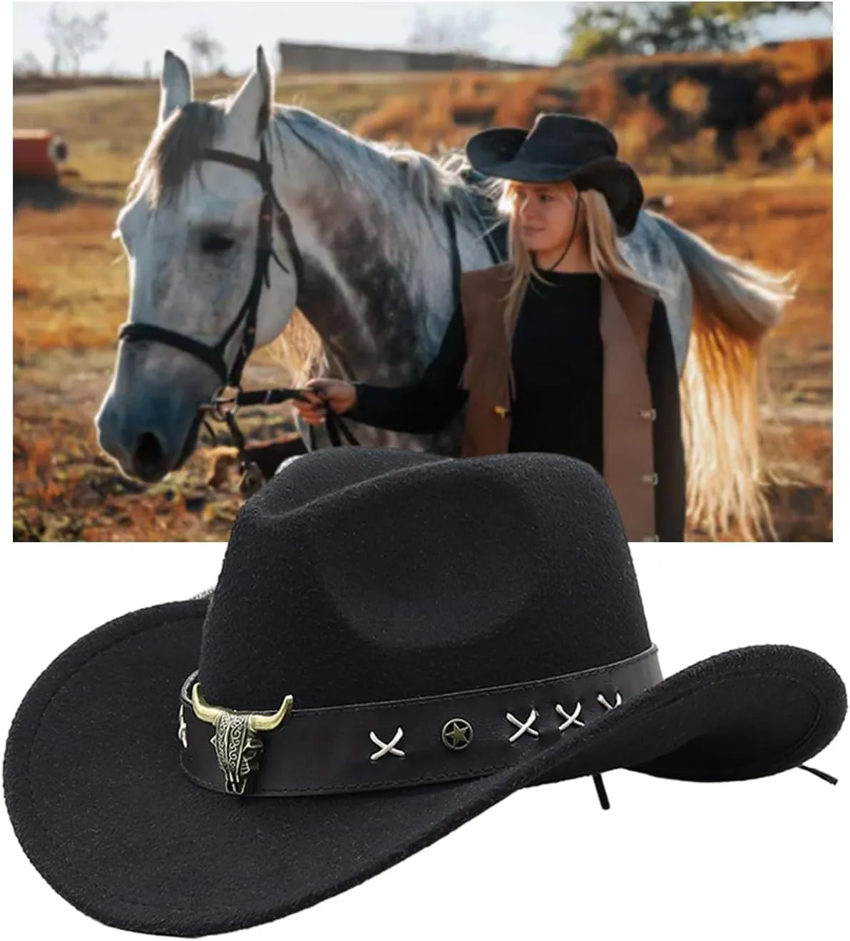 Vintage Country Western Fedora Hat Cowgirl Hat Leathers Band Cowgirl Hat for Photo ps Headwaer Gifts White