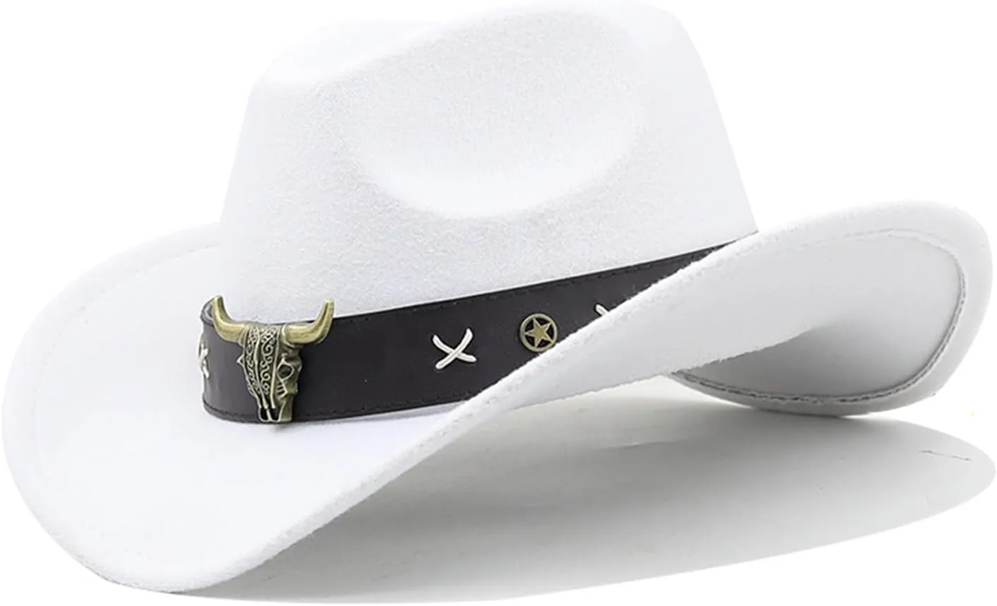 Vintage Country Western Fedora Hat Cowgirl Hat Leathers Band Cowgirl Hat for Photo ps Headwaer Gifts White