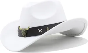 Vintage Country Western Fedora Hat Cowgirl Hat Leathers Band Cowgirl Hat for Photo ps Headwaer Gifts White