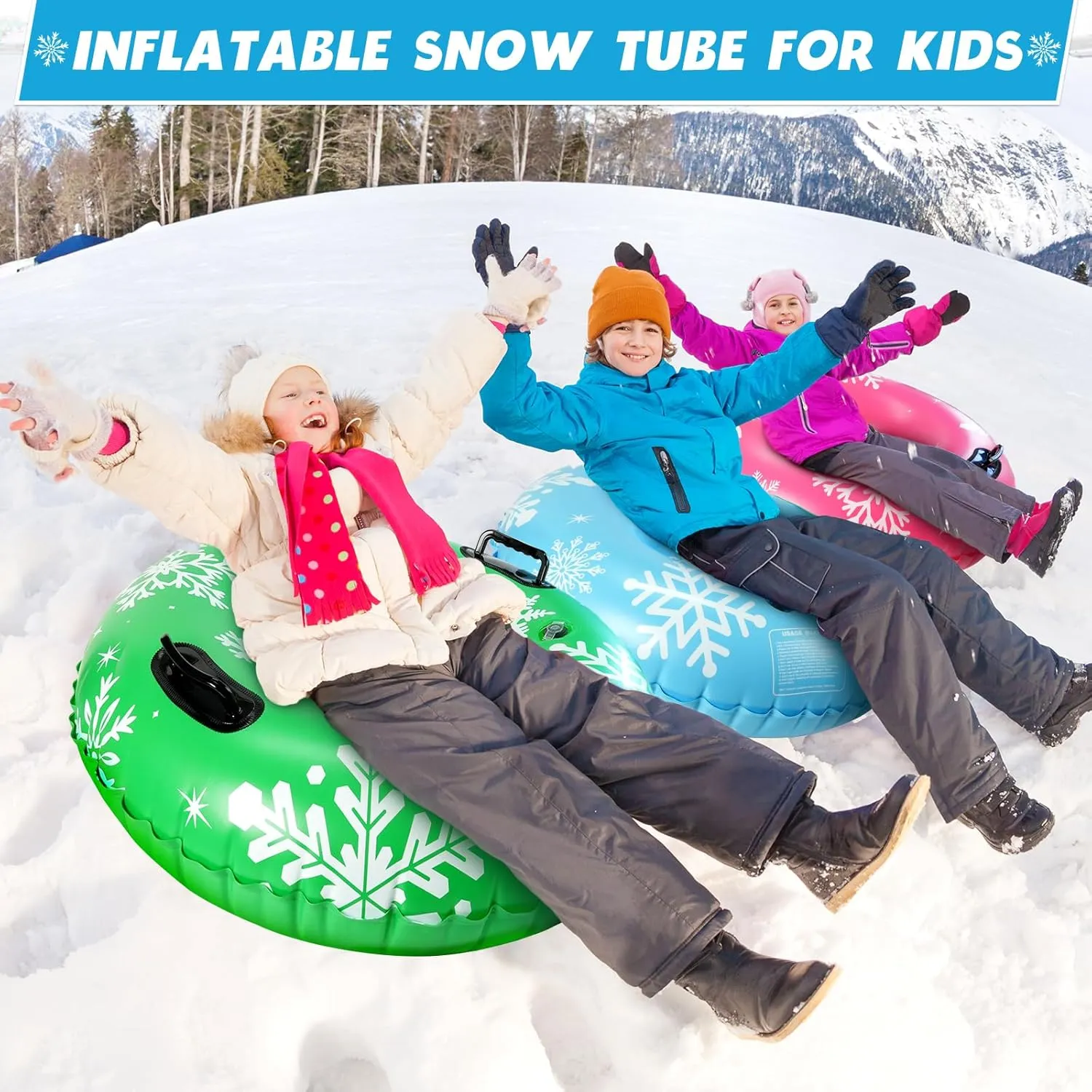 ZMLM Snow Tube for Sledding - 36" 2 Pack/3 Pack Inflatable Snow Sled for Kids and Adults Heavy Duty Blow Up Tube with Handles Outdoor Winter Snow Toys for Tubing Sled Gift Kits