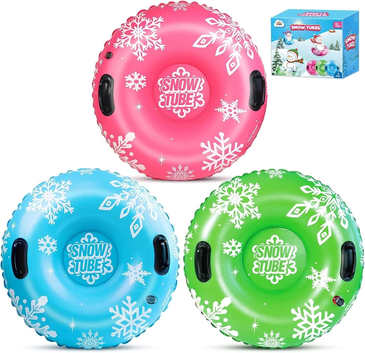 ZMLM Snow Tube for Sledding - 36" 2 Pack/3 Pack Inflatable Snow Sled for Kids and Adults Heavy Duty Blow Up Tube with Handles Outdoor Winter Snow Toys for Tubing Sled Gift Kits